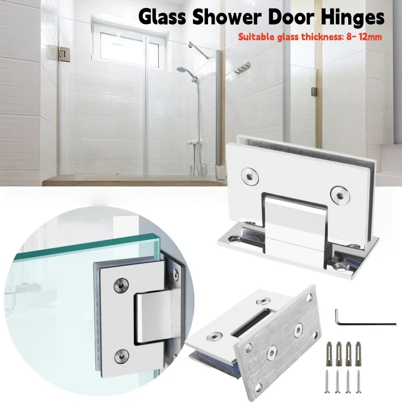 Rahmenlose Glas-Duschtürscharniere aus Edelstahl, 90 Grad Badezimmer-Glasklemme, Wand-zu-Glas-Halterungs-Clips, passend für 8–12 mm dick