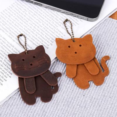 Kind Kitties,'Pair of Leather Cat Keychains in Chocolate and Brown Hues'