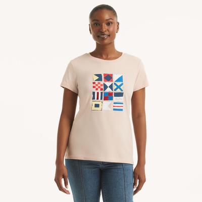 Nautica Women's Nautical Flags Graphic T-Shirt Bow Burgundy, XL