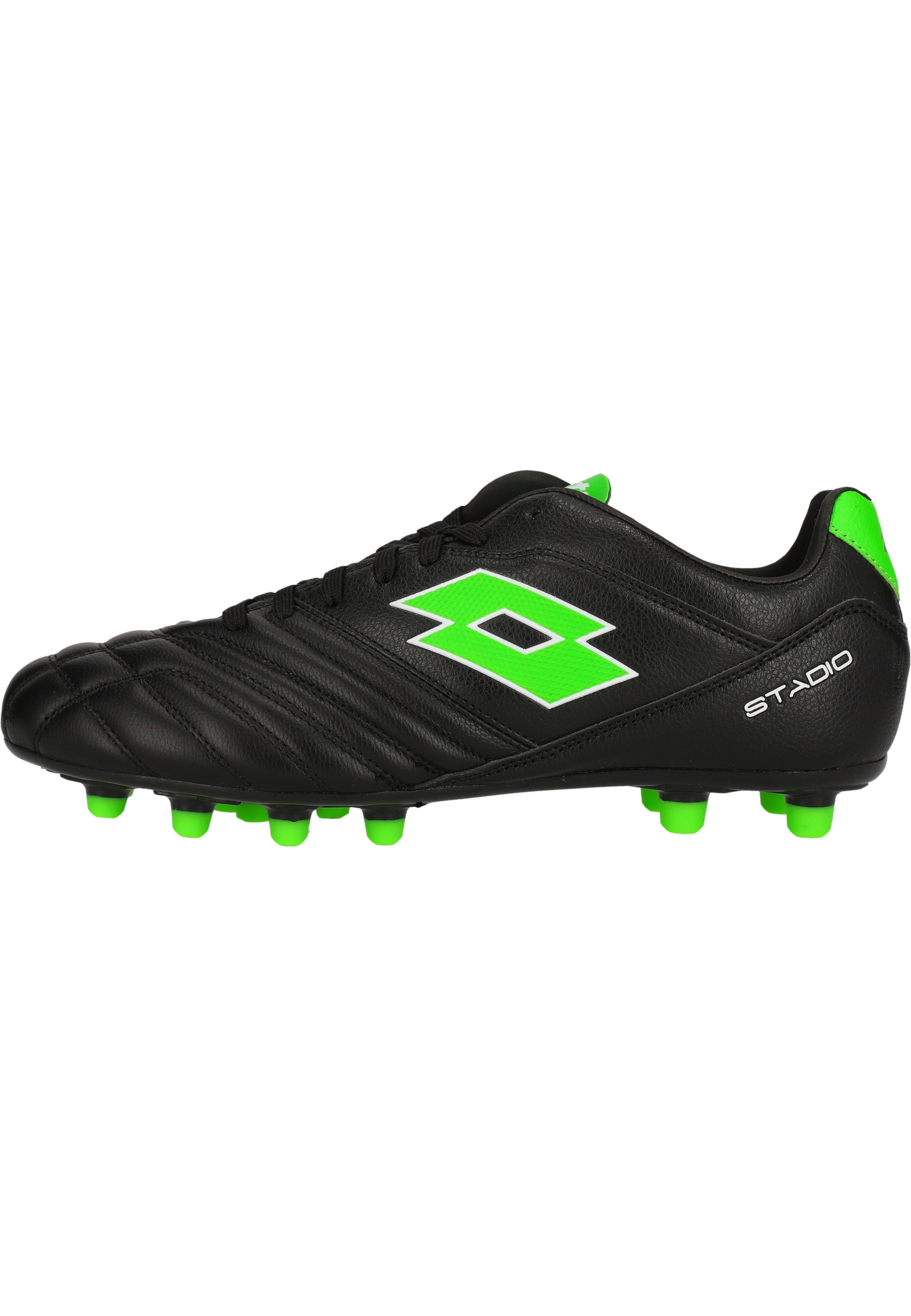 Fußballschuh LOTTO "Stadio 300 III", Herren, Gr. 39, schwarz (schwarz, grün), Polyurethane, Schuhe Fußballschuh, mit konischen Noppen