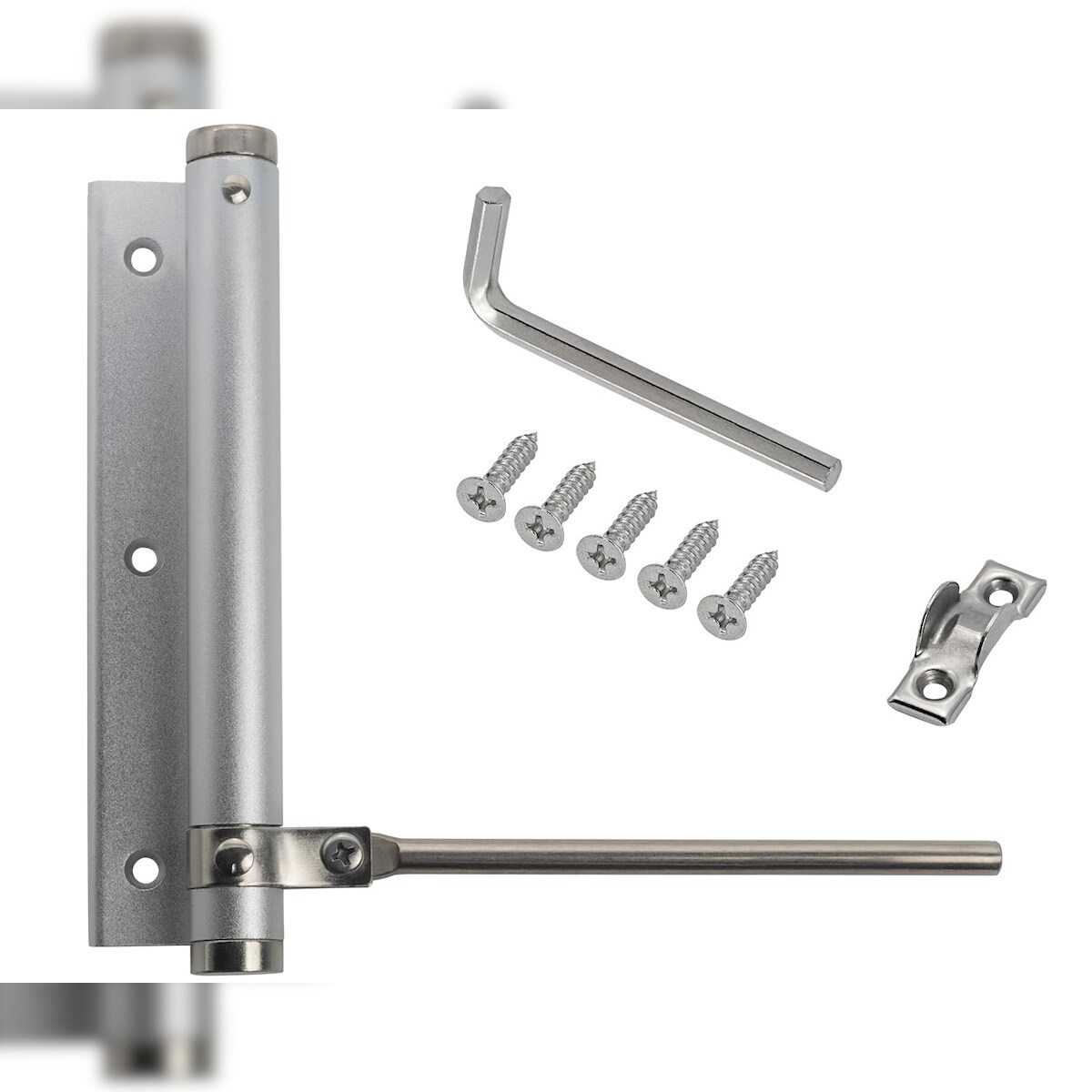 ID Dinkel 2 Stangentürschließer UNIVERSAL Türschließer Automatik Türfeder Federschließer bis 75 KG Silber Image