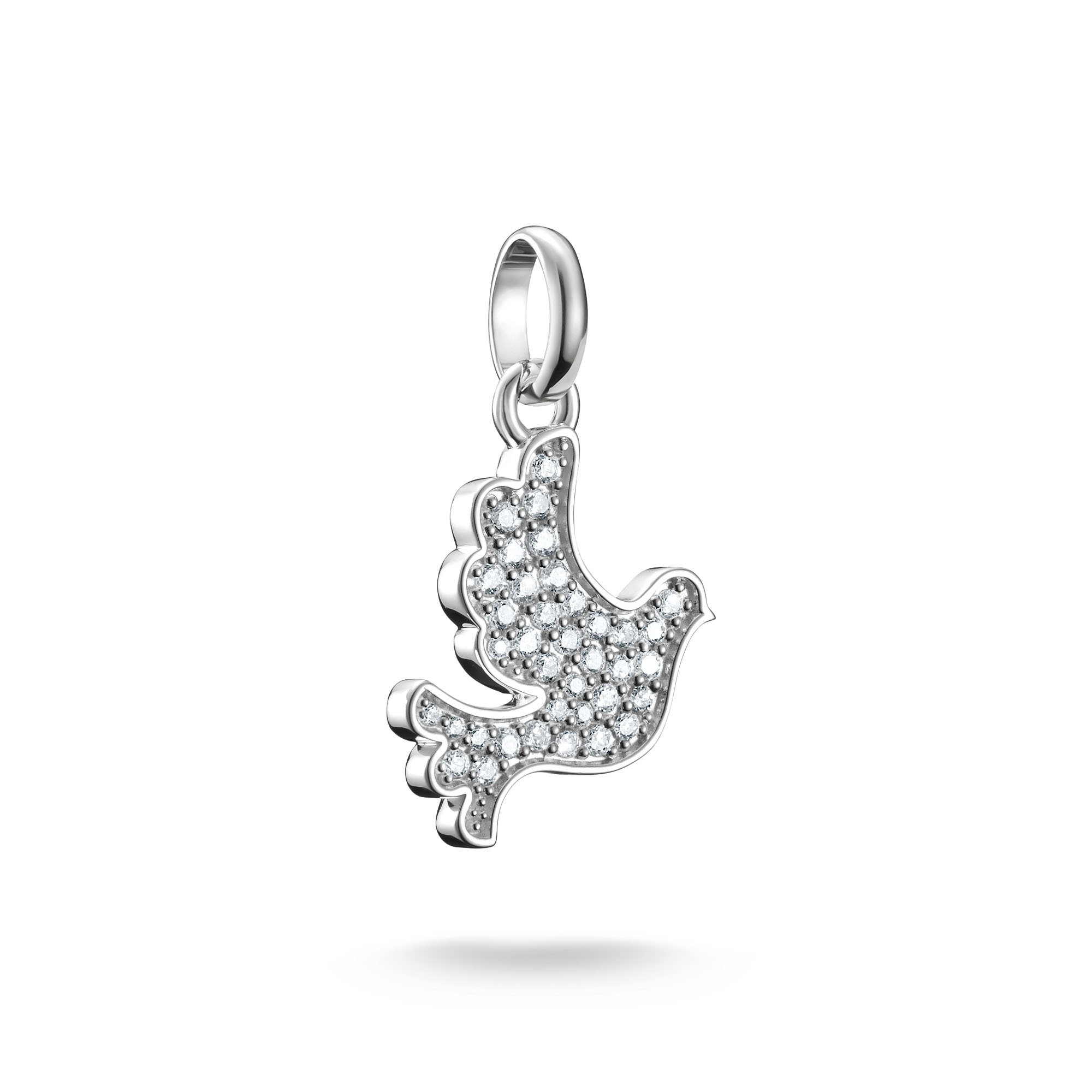 Charm-Einhänger THOMAS SABO "Charm Friedenstaube - Connect", silber (silberfarben, kristallweiß, kristallweiß), Charms, Damen, Silber 925 (recycelt), mit Zirkonia (synth.) Image