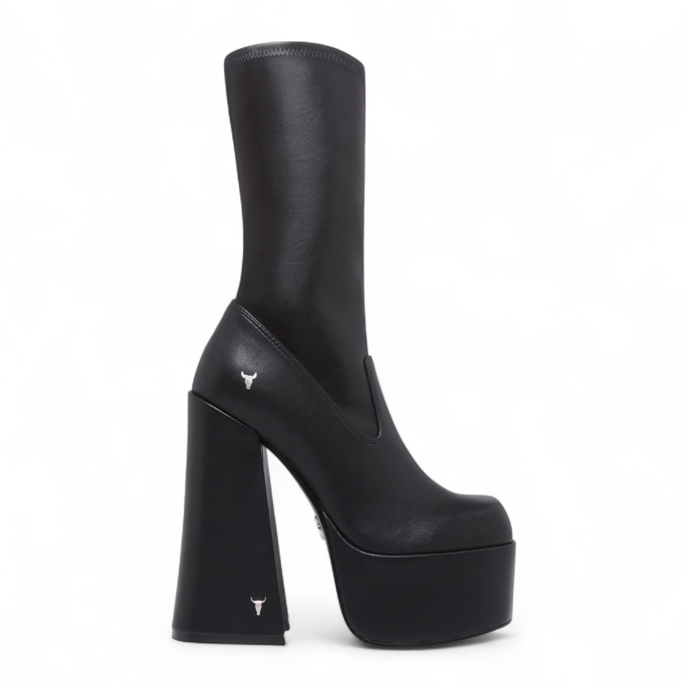 Windsorsmith Damen-Stiefel mit wadenhohem Plateau und Gothic-Absatz in Schwarz – Saviour