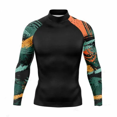 Men Rash Guard Surfing Diving Tee Swimwear Tight Long Sleeve T Shirt Swim Floatsuit Top UV Swimming RashGuard