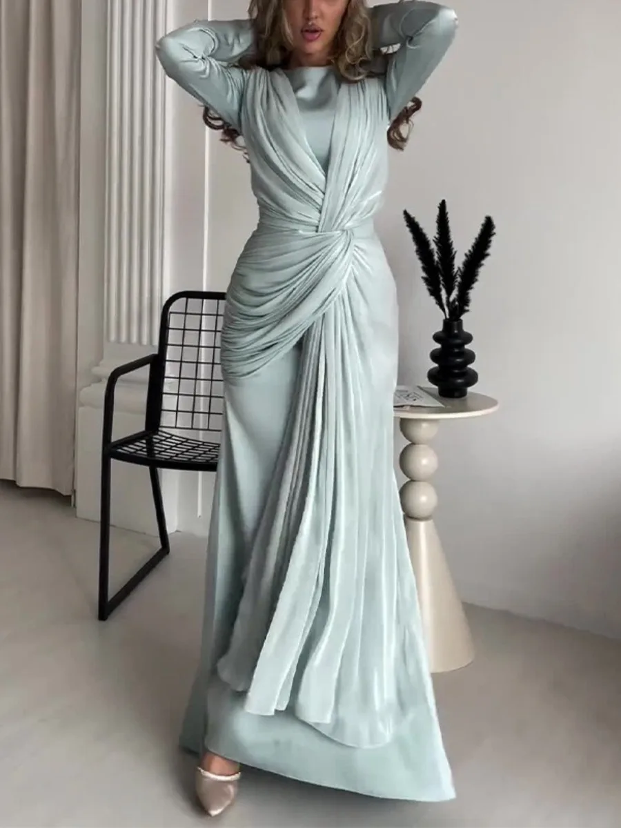 Eid Muslim Kleid Abaya Seidige Muslimische Lange Kleider Vestidos Largos Party Kaftan Jalabiya Ramadan Dubai Kaftan Arabische Robe 2025 Image