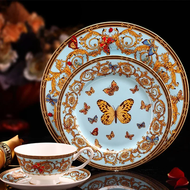 4 teile/satz Bone China Westlichen Lebensmittel Teller Kaffee Tasse Untertasse Set Luxus Abendessen Geschirr Steak Tassen Und Untertassen Kit Image