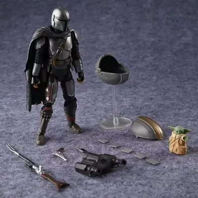 20CM Star Wars The Black Series - Din Djarin The Mandalorian and The Child Baby Yoda Joints Moveable Action Figure Model Toys