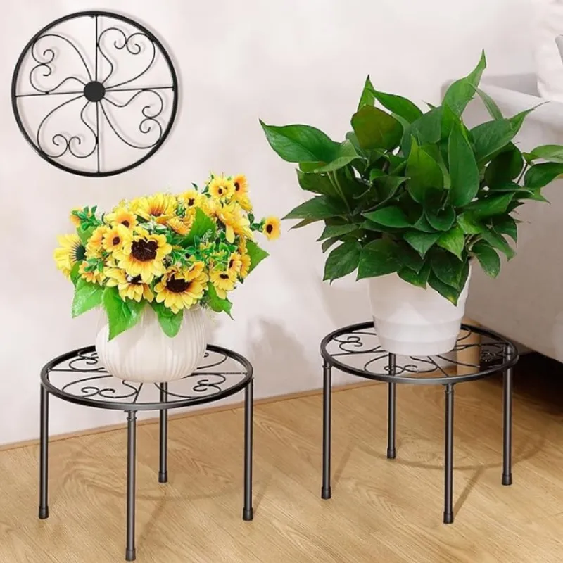 1/2 Stück Metall-Pflanzenständer, freistehender runder Blumenständer für Balkon, minimalistische PothosPflanzenhalterung, Mini-Aufbewahrungsregal, Schwarz, Multifu