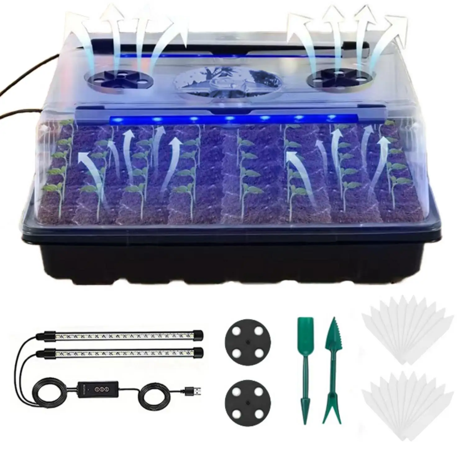 Samenkeimschale mit Wachstumslicht, 48-Loch-Samenkeimungsset, dimmbar und automatischer Timer für Anfänger-Setzlingskräfte Image