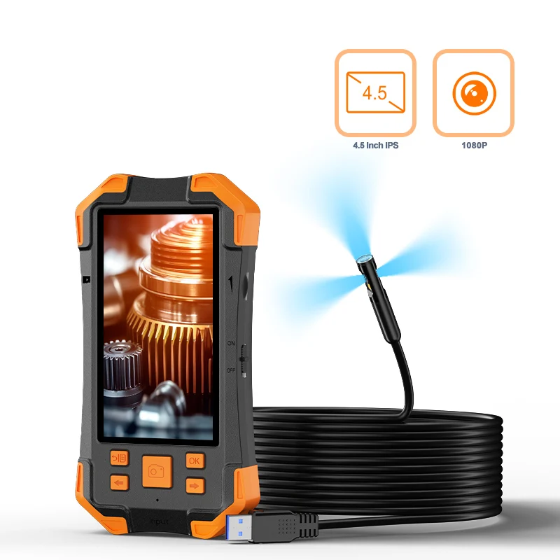 4,5-Zoll-IPS-Bildschirm, 1080P-Endoskopkamera, 8 mm Objektiv, 8 LEDs, Endoskop-Inspektionskamera für die Reparatur von industriellen Sanitärrohren in der Automobilindustrie Image