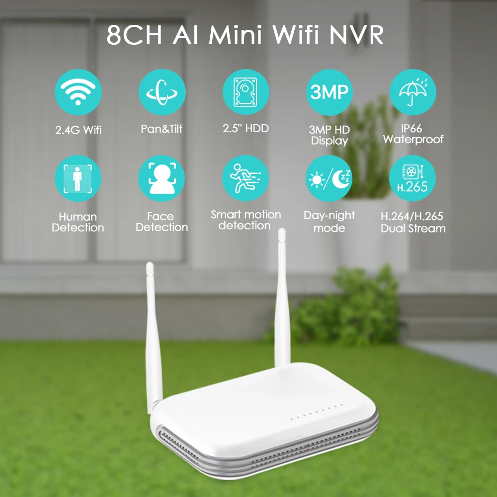 BESDER Mini WiFi NVR 8CH 3MP 4CH 5MP H.265 Onvif Netzwerk-Videorecorder unterstützt Gesichtserkennung E-Mail Alarm XMEYE ICSee App Image