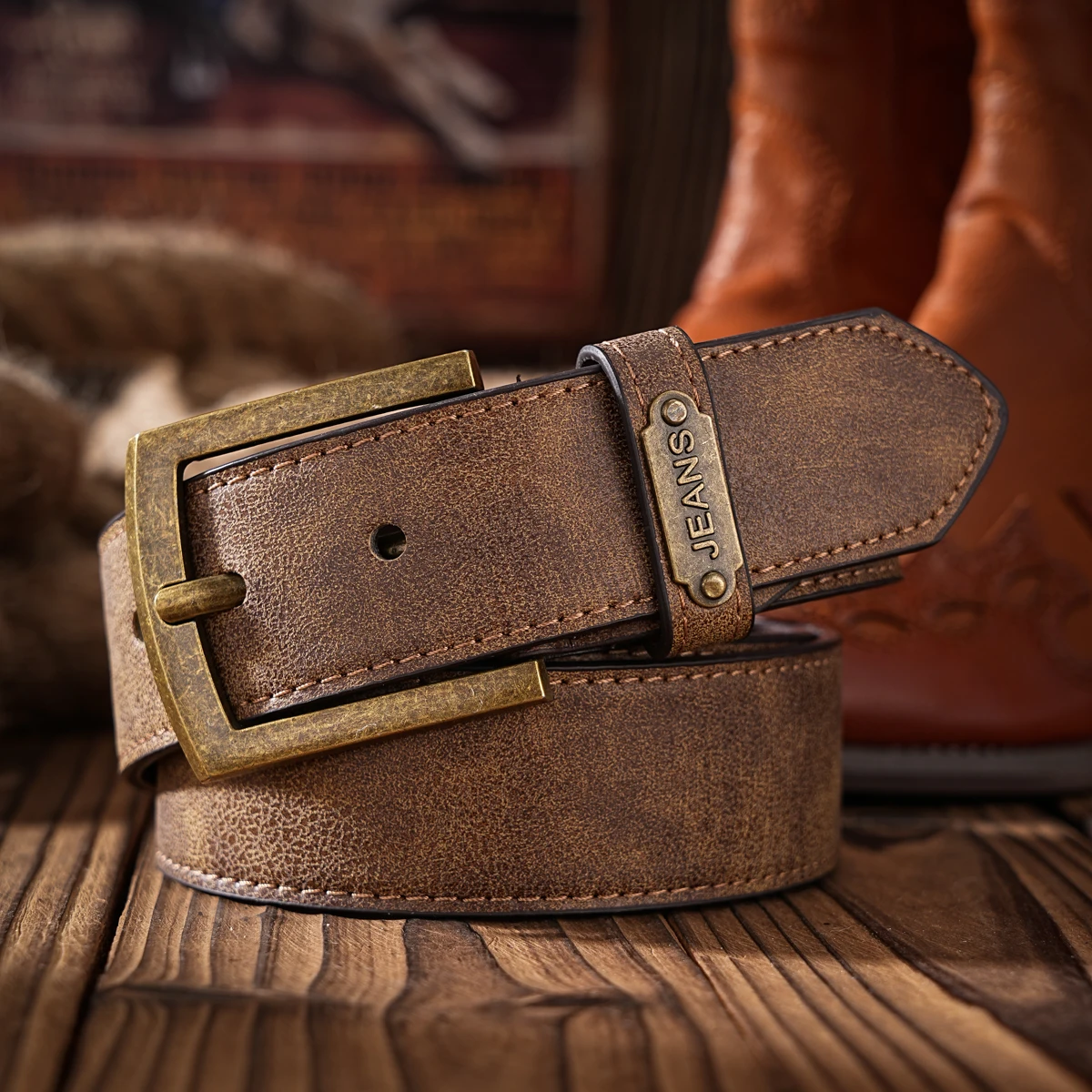 Ein Gürtel aus PU-Material im Western-Stil für Männer und Frauen, ein lässiger, ein Retro- und klassischer personalisierter Gürtel Image