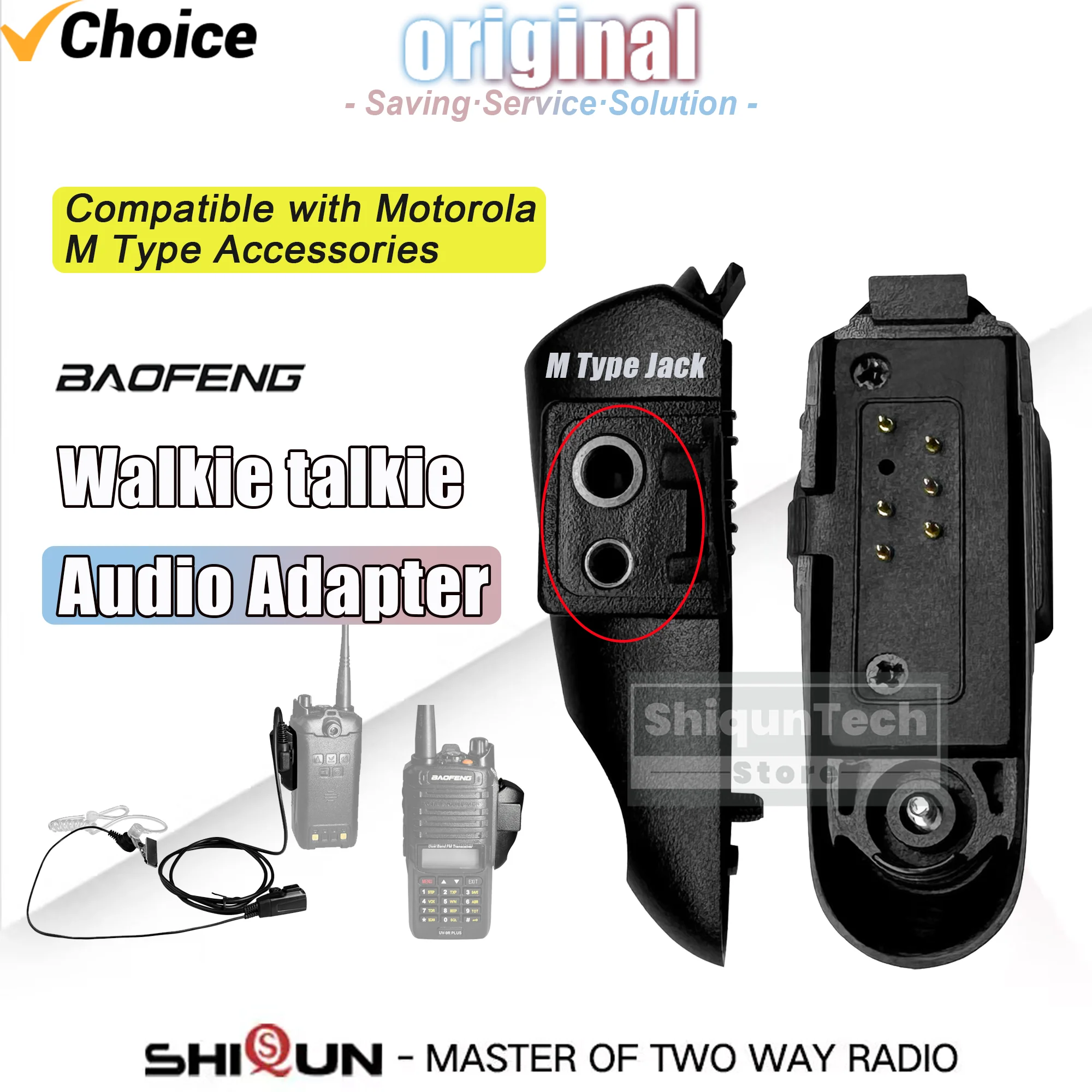 Baofeng UV-9R Plus Walkie Talkie Audio Adapter für UV-S22 UV-98 UV-68 BF-A58 Radio Zubehör für 2-Pin M Schnittstelle Headset Port Image
