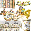 Costruzione Decorazioni per feste di buon compleanno Macchine a tema Sito Ballon Piatti da tavola usa e getta Forniture per bambini Sfondo per auto