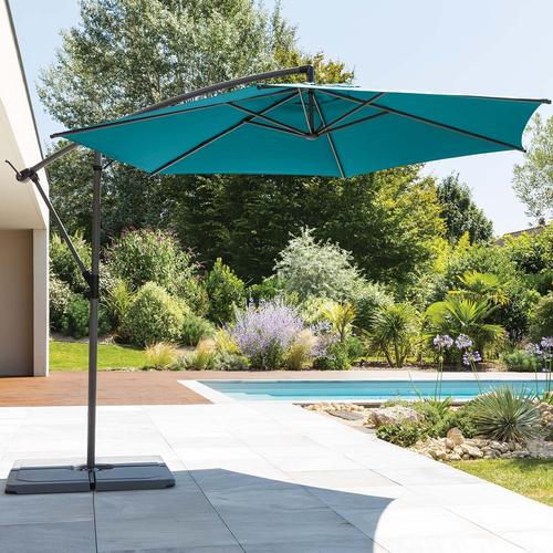 Parasol déporté rond MANOA Bleu canard Graphite 3 m - Aluminium traité époxy, Acier, Polyester Hespéride