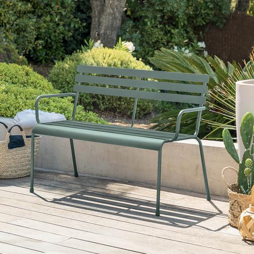 Banc de jardin GREENSBORO Vert olive 2 places - Acier traité époxy, Traitement antirouille renforcé Hespéride