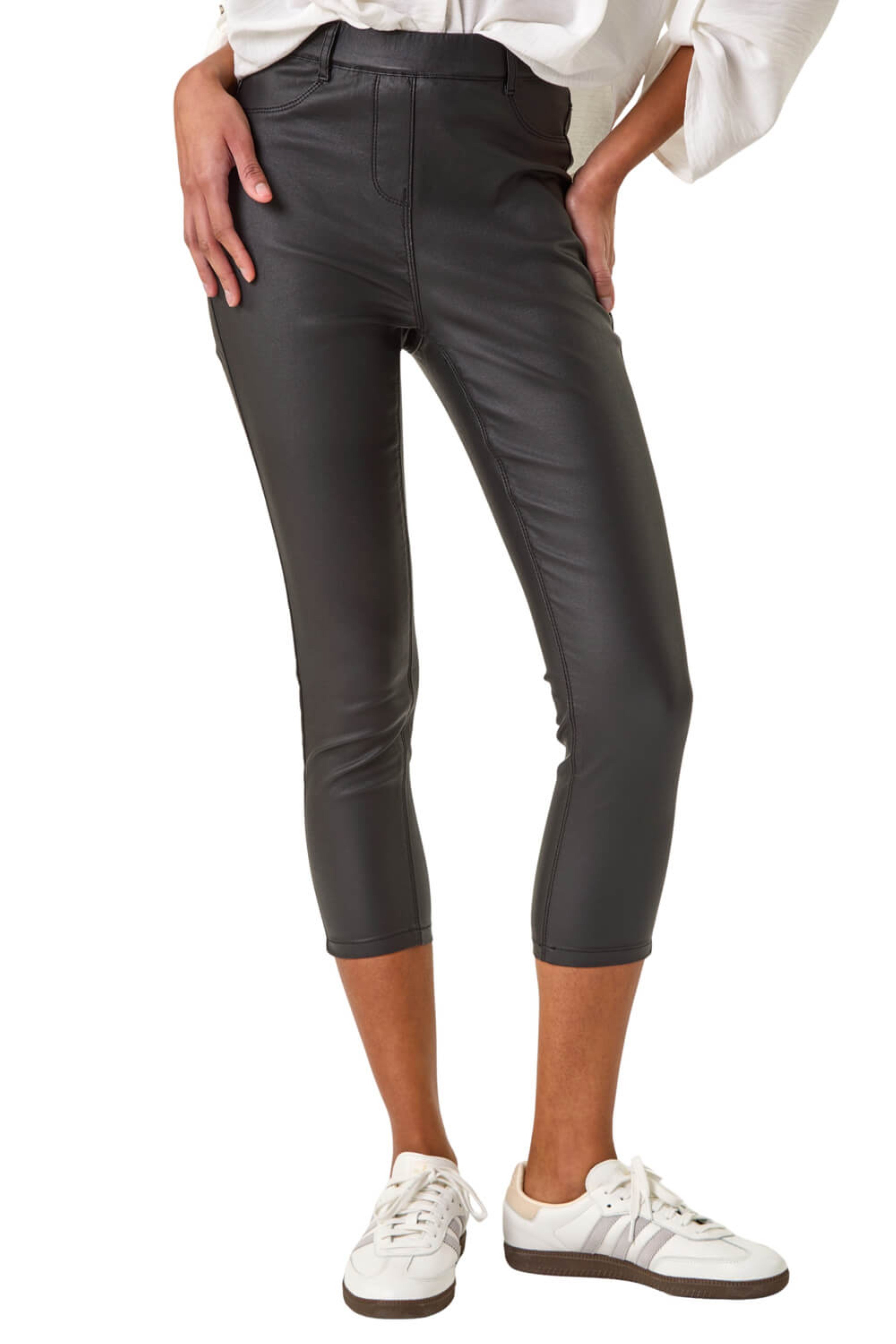 Roman Womens Metallic Coated Crop Jeggings - Black - Size 14 UK | Roman Sale | Discount Designer Brands