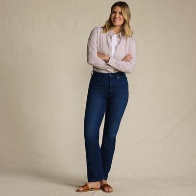 Rail Straight Leg Jeans, High Waisted, Women, size: 12, petite, Blue, by Lands' End