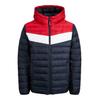 Steppjacke JACK & JONES "JJWEST LIGHT PUFFER HOOD", Herren, Gr. S, sky captain detail:weiß, true rot blocking, Web, Obermaterial: 100% Nylon, colorblocking, modisch, Jacken
