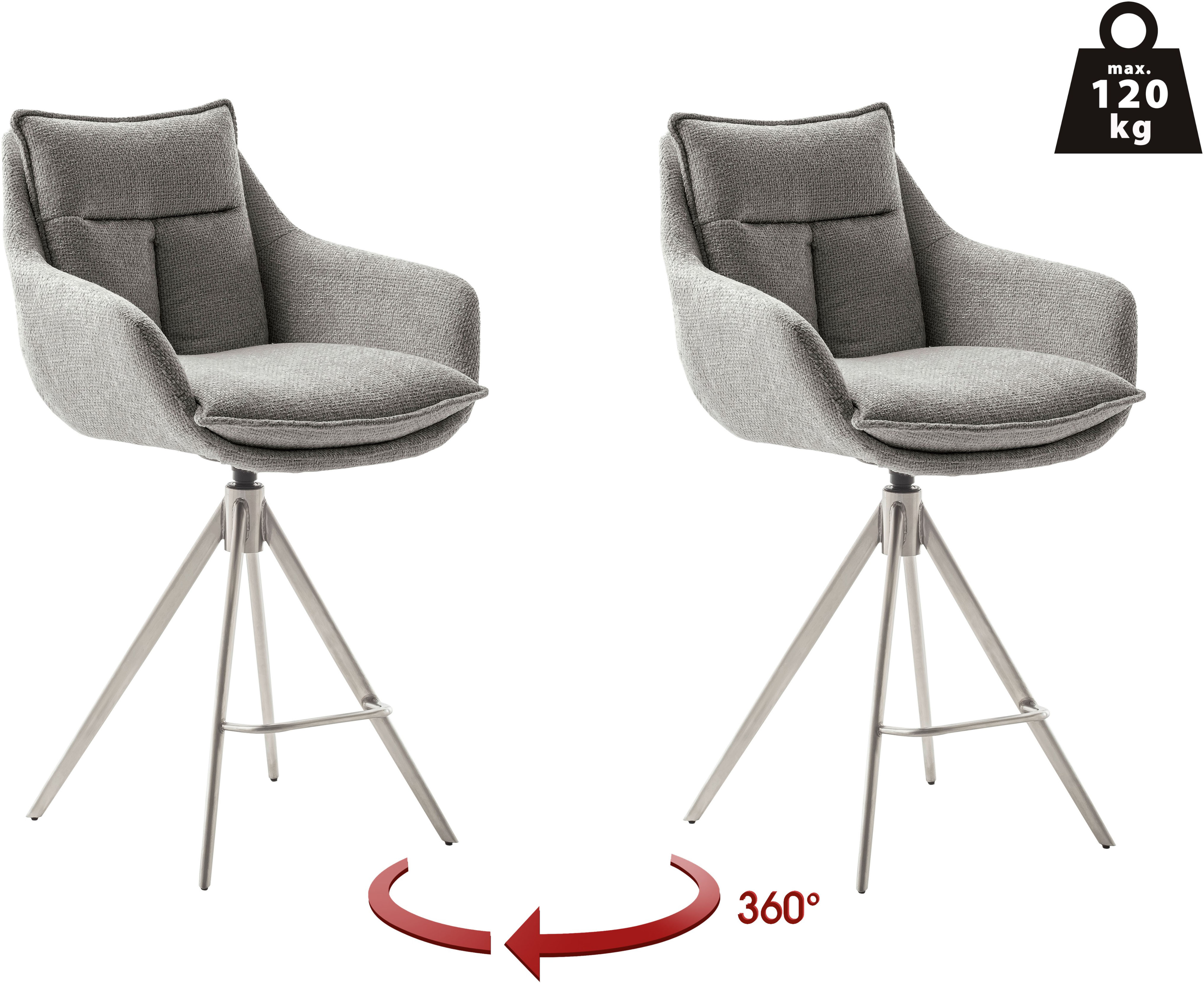 Bistrostuhl MCA FURNITURE "Parker Tresenstuhl mit Armlehnen Tresenhocker", grau (anthrazit, edelstahlfarben), B:60cm H:98cm T:62cm, Polyester, Stühle, Barhocker,Barmoebel,Barstuhl,360 drehbar,mit Lehne,belastbar 120 kg