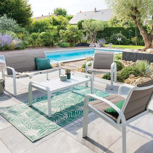 Salon de jardin ELYN Noisette Blanc 4 places - Aluminium, Texaline Hespéride