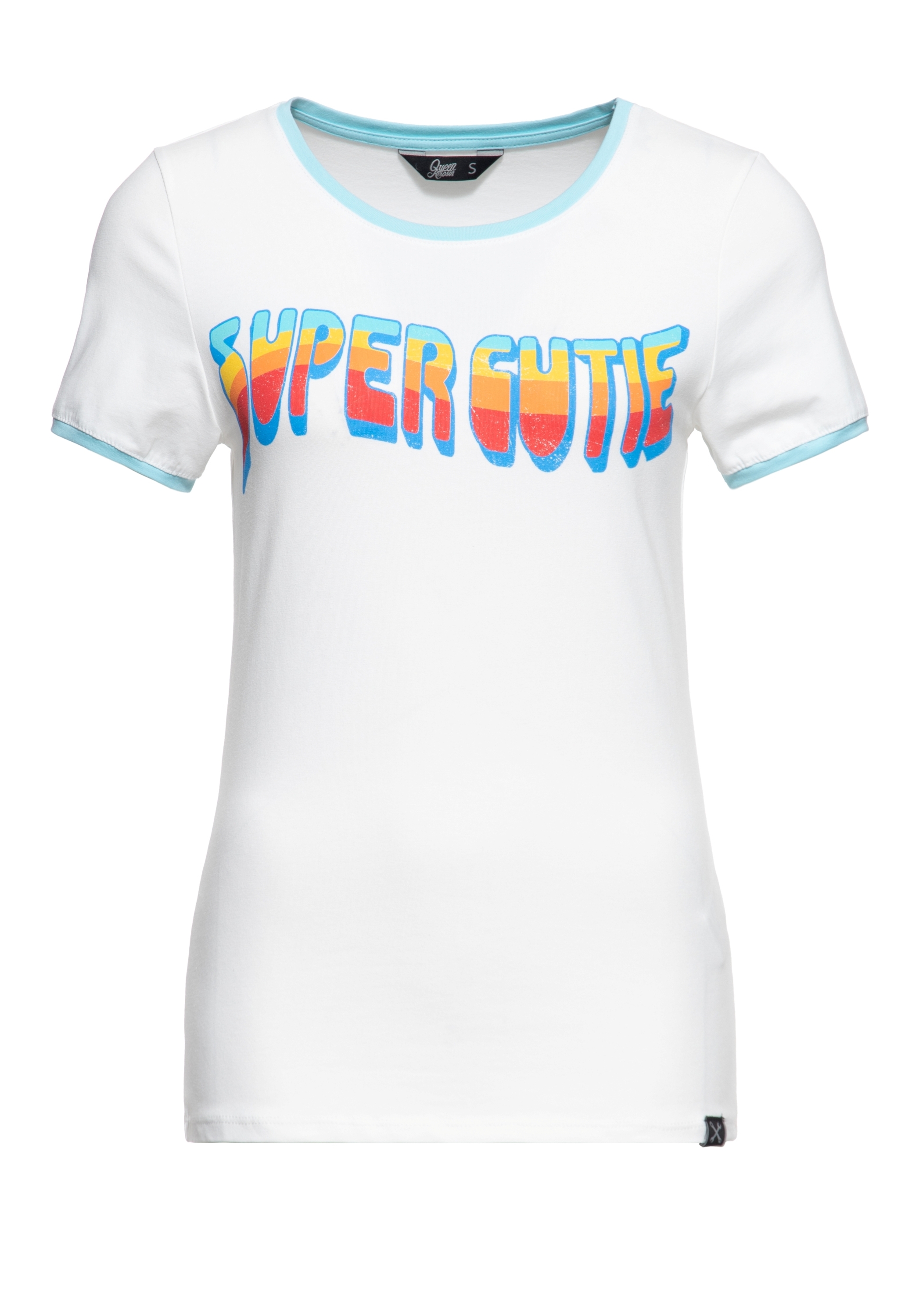 Queen Kerosin Damen Vintage Ringer T-Shirt Super Cutie offwhite Image