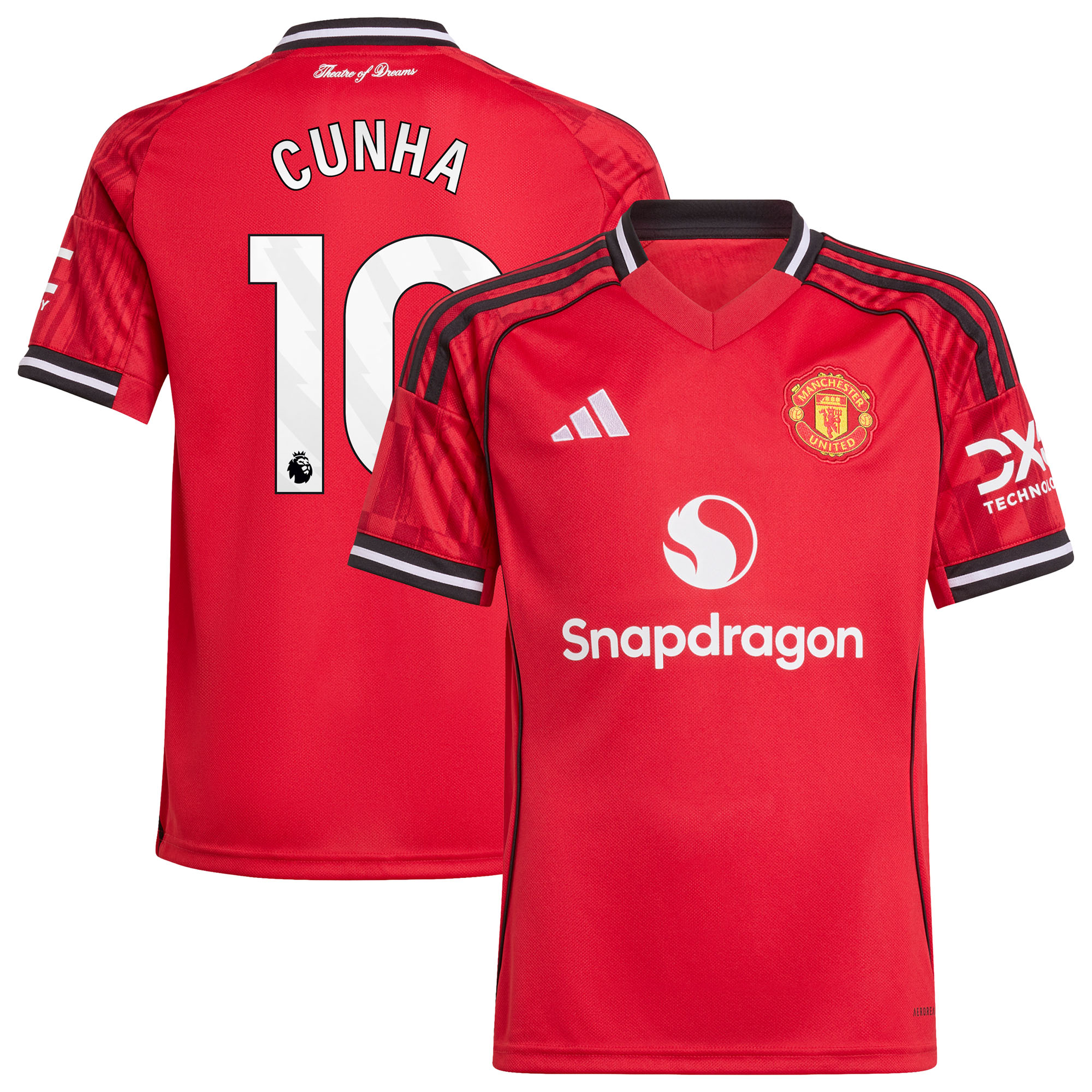 Maillot Domicile Manchester United adidas 2025-26 - Enfant avec flocage Cunha 10 - unisexe Taille: 9-10 Years