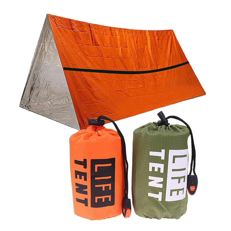 HUA HUA 1-Personen-Notfall-Überlebenszelt-Set, Aluminiumfolie, dreieckiges Zelt, Schlafsack mit Aufbewahrungstasche, Thermodecke Image