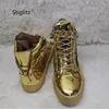 Gold Silber Casual Sneakers Schuhe für Herren Kette High-Top Stiefeletten Herrenschuhe Schweißabsorbierende, atmungsaktive Spiegellederschuhe