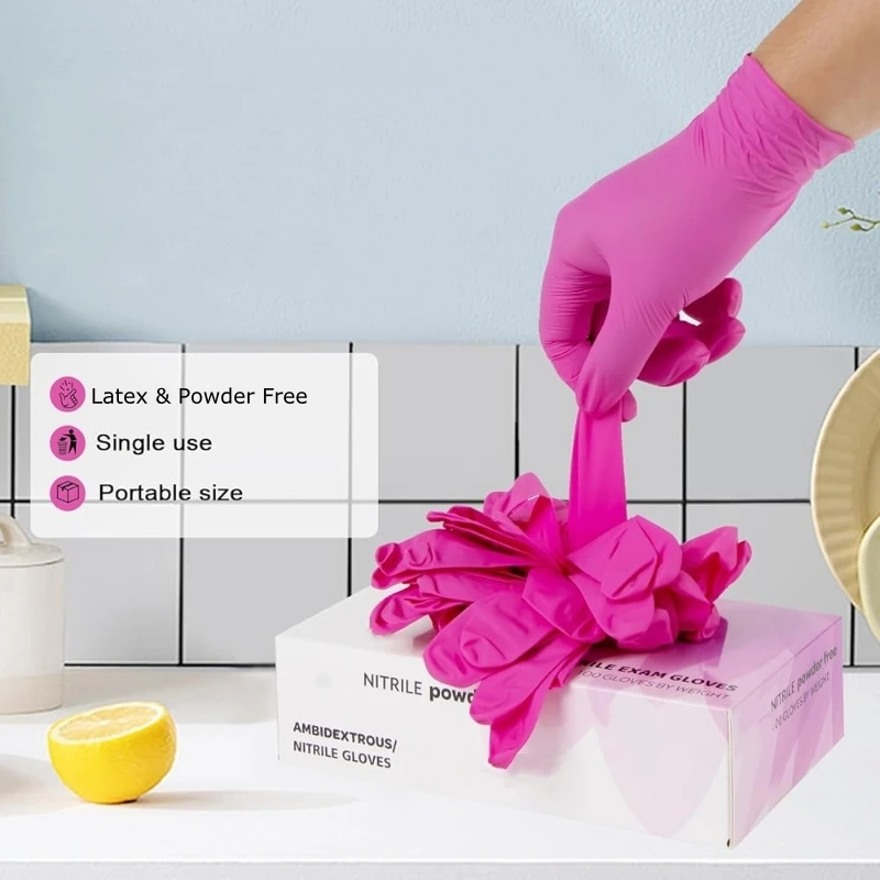 20/50/100PCS Fuchsia Nitrile Disposable Gloves 3.5mil Latex Powder Free Household Cleaning Gloves for Cooking Kitchen Gardening