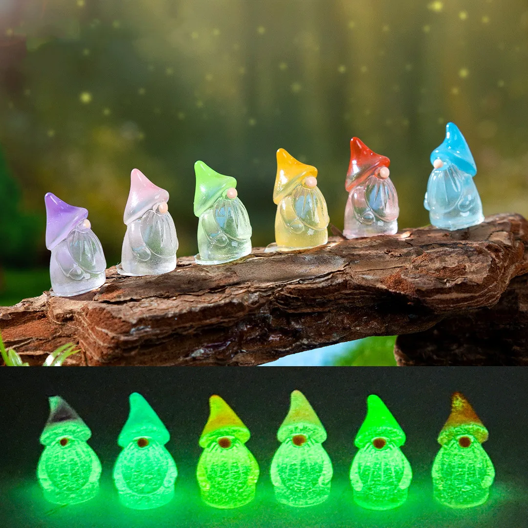 Mini Gnomes lumineux, 6 pièces, Miniatures de jardin féerique, accessoires de jardin de maison, fée de forêt, mousse, Micro décoration de paysage