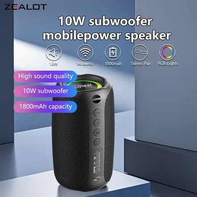 ZEALOT-M2 10 W kabellose Lautsprecher, RGB-Licht, 10 Stunden Spielzeit, wasserdicht IPX 4, kabelloser Lautsprecher, Dual-Kopplung, 1800 mAh-Akku. Image