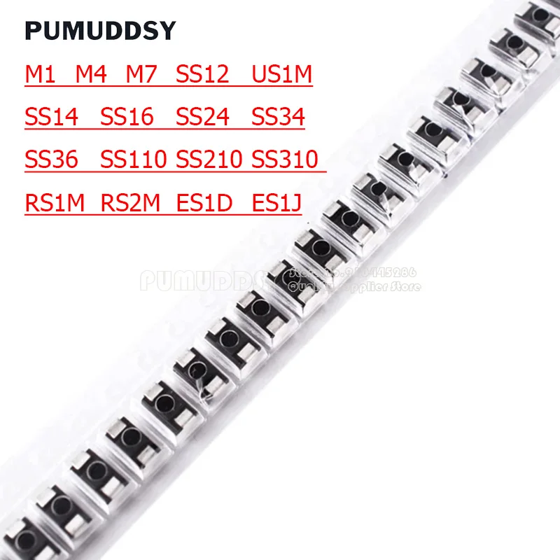 100PCS Gleichrichter Diode M1 M4 M5 M7 SS12 SS14 SS16 SS24 SS26 SS34 SS36 SS110 SS210 SS210 US1M RS2M ES1D DO-214AC Schottky Dioden Image