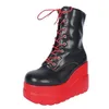 11CM Neue Design Frauen Punk Gothic Motorrad Stiefel Plattform Chunky High Heel Ankle Boot Damen Kühlen Keil Schwarz Rot weibliche Schuhe