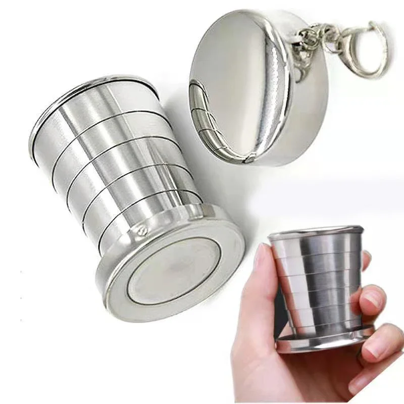 Lebensmittelqualität Edelstahl Reise Tragbare Outdoor Klappbecher Tragbare Ausziehbare Kleine Wasserbecher Metall Weinglas Image