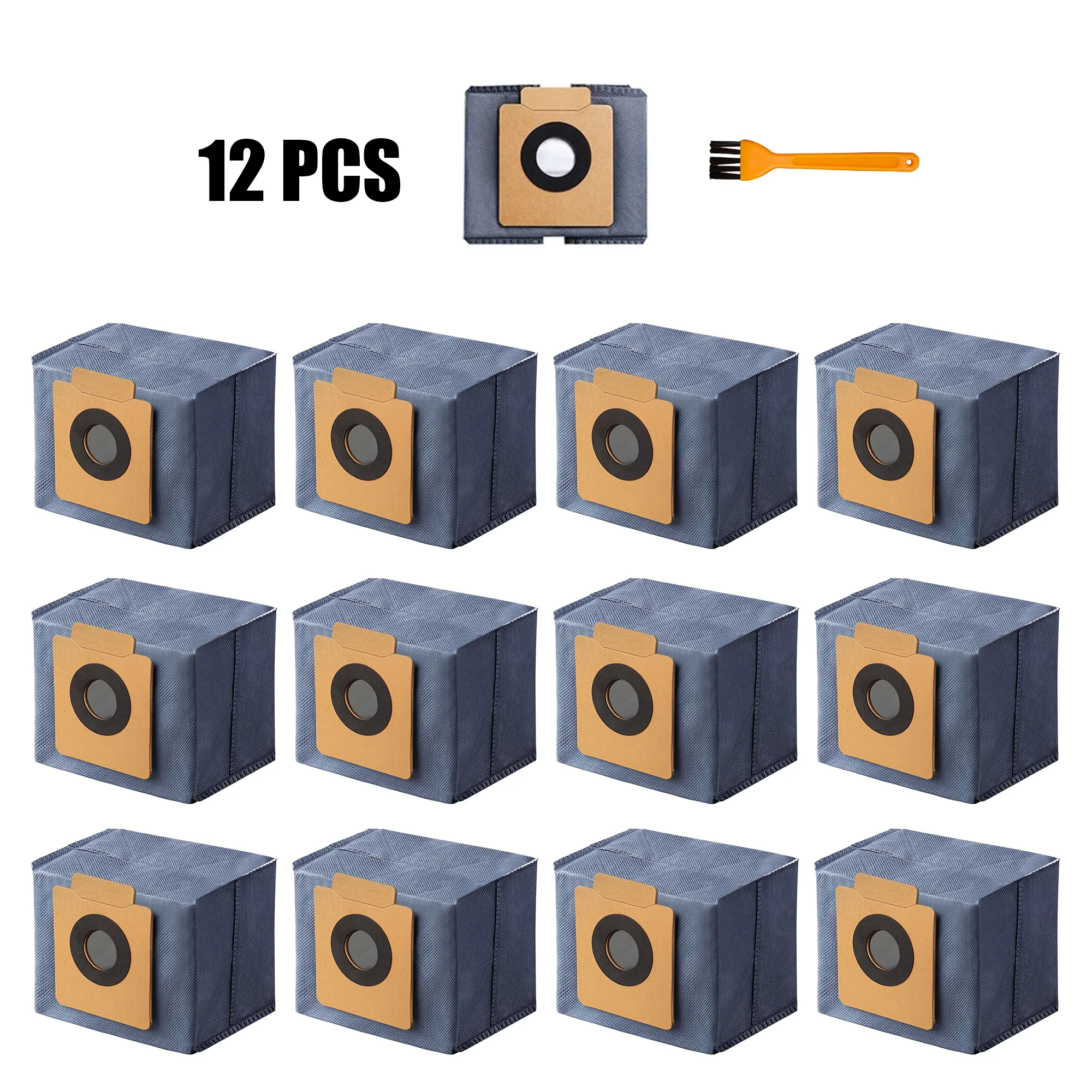 12er-Pack Staubbeutel für den eufy X10 Pro Omni Robot Vacuum und X8 Pro mit selbstentleerender Station, mit 1 orangefarbener Bürste Image