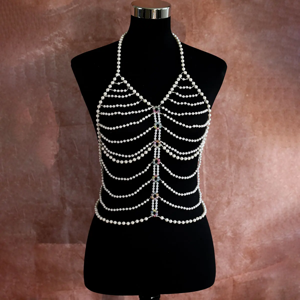 Mode Imitation Perle Körper Schmuck Sexy Mischfarbe Perle Schmuck Bh Kette Bankett Urlaub Kleid Kette Image