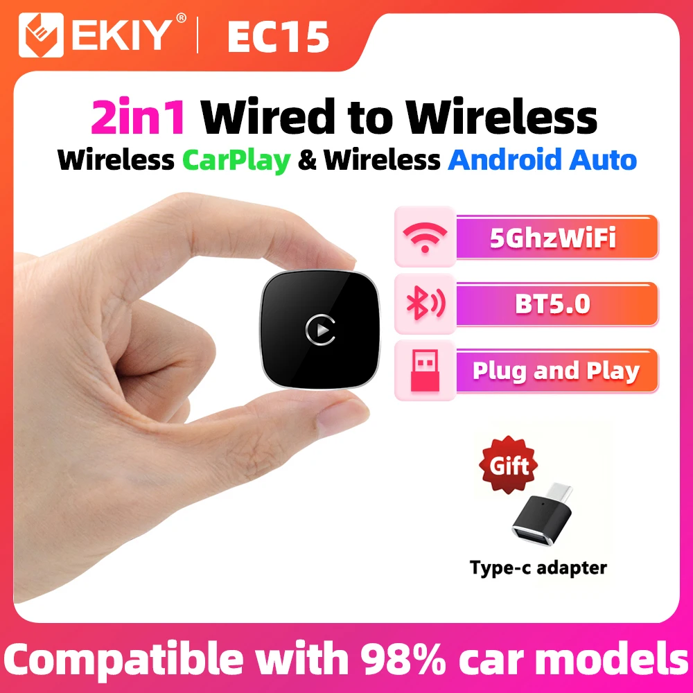 EKIY 2in1 Wireless CarPlay Dongle Drahtlose Android Auto Adapter AI Smart Box Auto Intelligente Systeme Für Auto Mit Wired CarPlay Image