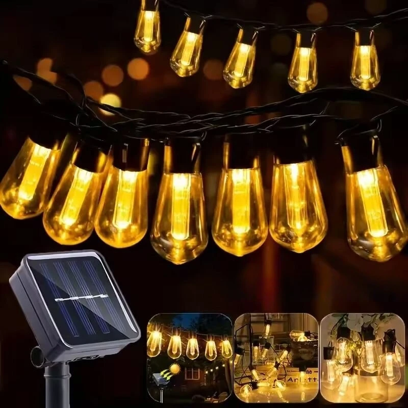 Guirlande lumineuse à ampoules solaires, lampes de jardin imperméables d'extérieur, jardin, terrasse, balcon, Camping, lampes féeriques de décoration rétro pour fête, 1 pièce