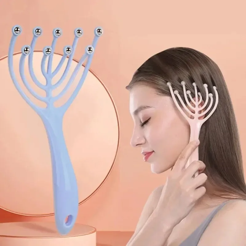 Head Massager Scalp Neck Comb Roller Five Finger 9 Claws Steel Ball Hand Held Relax Spa Hair Care for Hair Stress Relief