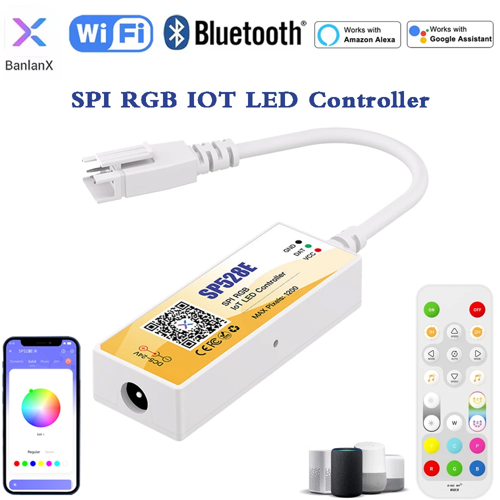 WiFi + Bluetooth SPI RGB LED Controller Dimmer DC5-24V WS2811 W2812b LED Streifen Licht DIY Modus RF Fernbedienung BalanX APP Alexa Google Image