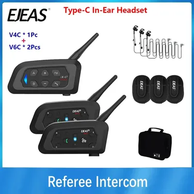 EJEAS V4C PLUS + 2PCS V6C PRO 3 Benutzer In-Ear-Schiedsrichter-Intercom-Headset Fußballkonferenz1 200M Vollduplex-Bluetooth-Gegensprechanlage Image
