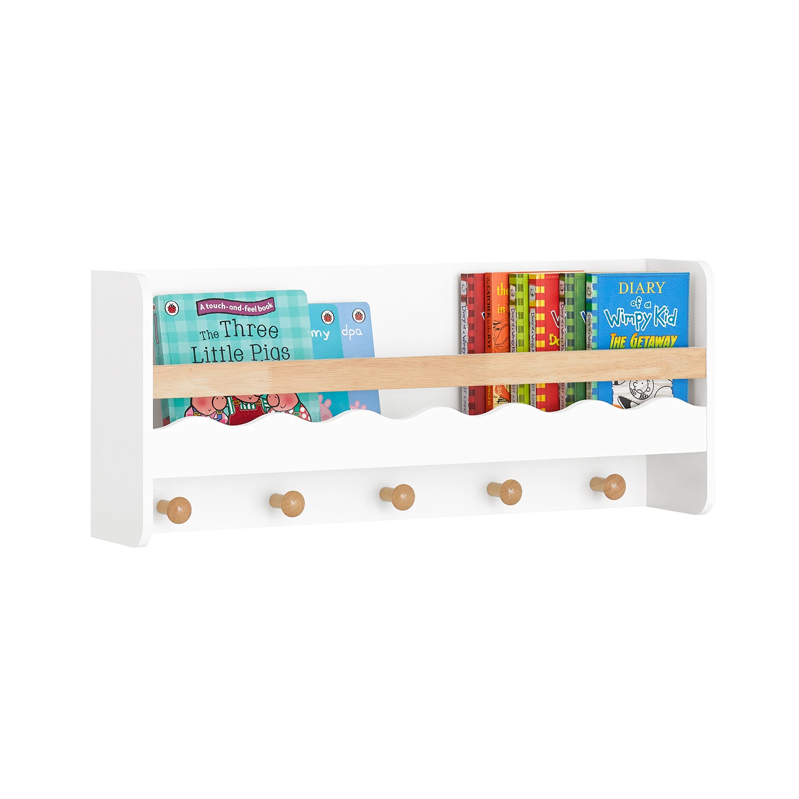 SoBuy KMB78-W Kindergarderobe mit Ablage Bücherregal für Kinder Wandregal Hängeregal Wandgarderobe Garderobenleiste Kinde