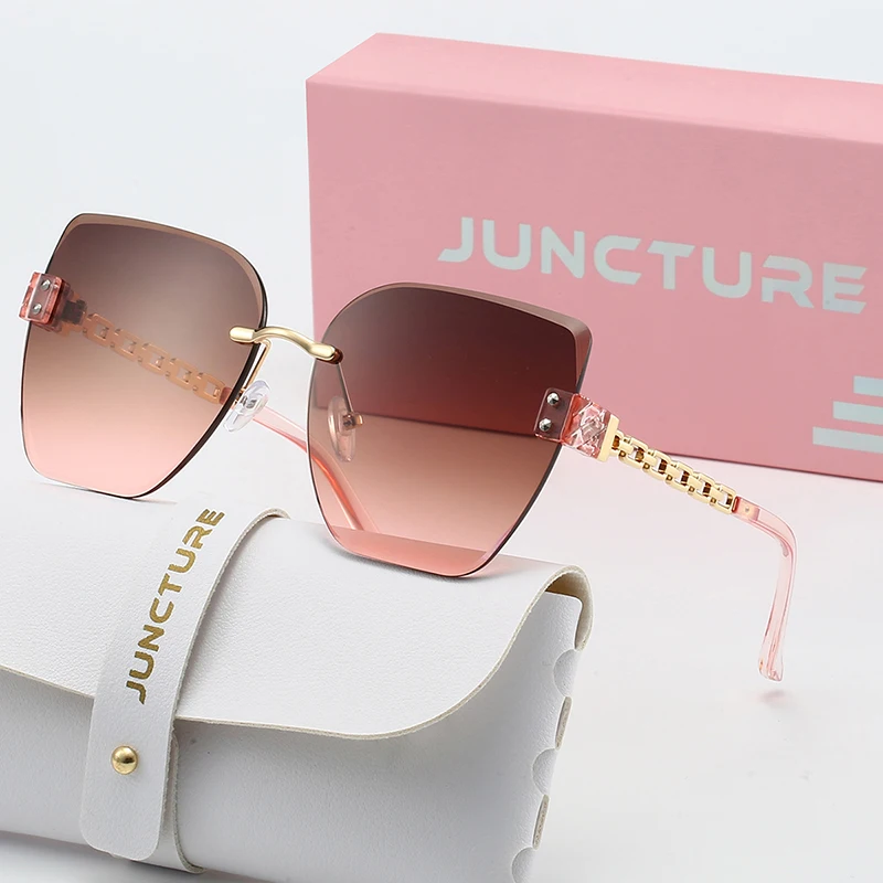 JUNCTURE Damen-Sonnenbrille ohne Rand, Vintage-Mode, Cat-Eye-Sonnenbrille, Farbverlauf, für Damen, Party, Urlaub, Geschenke, Sonnenbrille für Damen Image