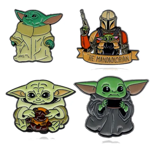 4 Pcs Anime Brooch Cute Grogu Enamel Pin Fashionable Cartoon Character Metal Badge Jewelry Clothing Accessories