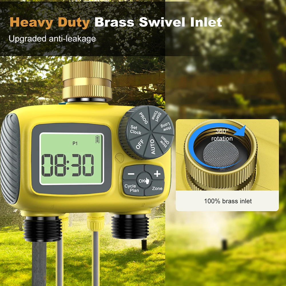 Gartenbewässerungs-Wasser-Timer, 2-Wege-Bewässerungssystem, programmierbare unabhängige Steuerung, Regenverzögerung, zeitgesteuerter Sprinkler, IP55 Image