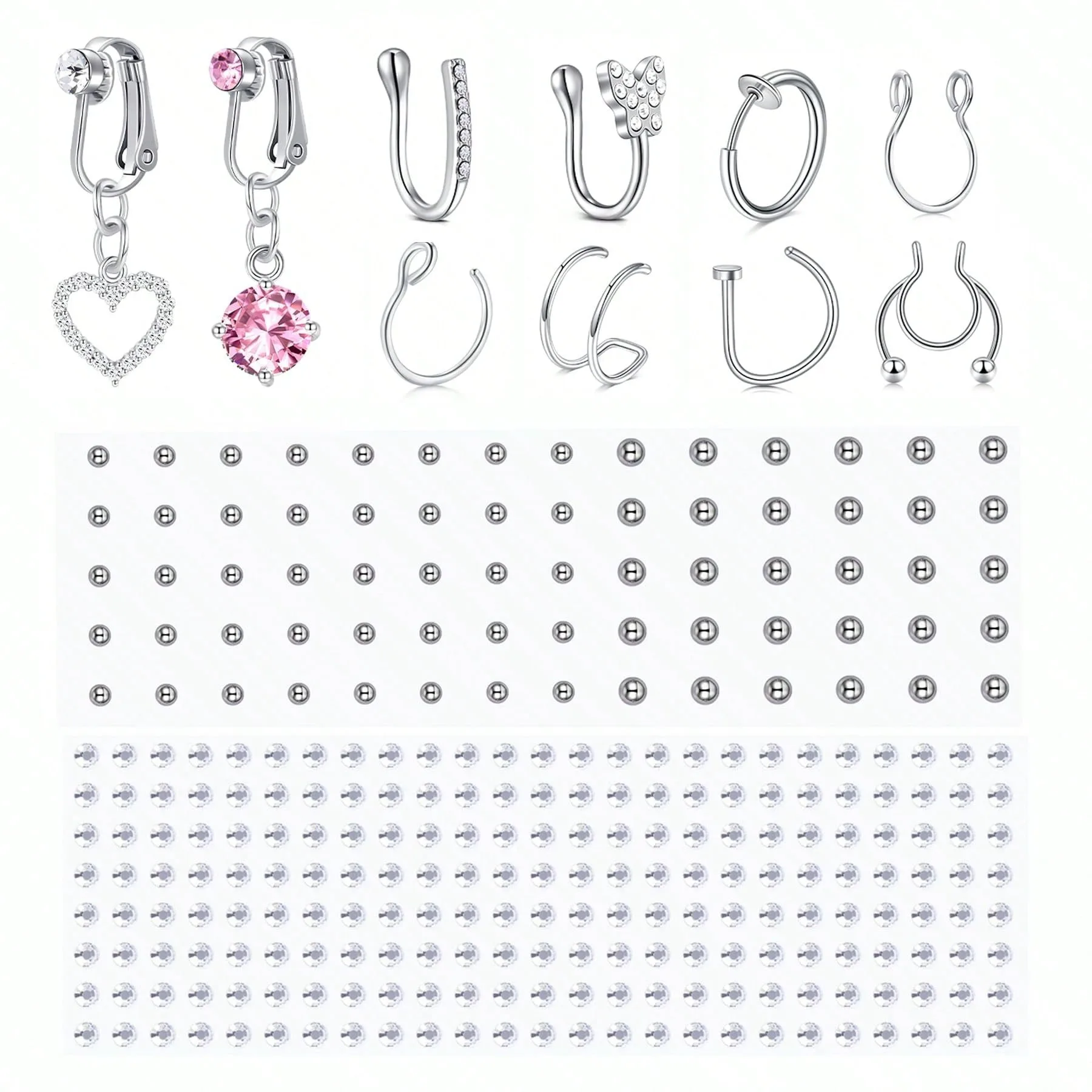 Gefälschte Piercings, gefälschter Nasenring, gefälschter Augenbrauenpiercing, gefälschter Lippenring, gefälschte Labret-Nieten, zum Aufkleben auf gefälschter Nasenstecker, gefälschter Septumring Image