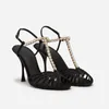 Strass Kette T-Riemen Hohl Rosa Seide Sandalen Frauen Schwarz Hohl Schuhe Sommer Geschmiedet High Heels Stiletto Sexy High Heels 43