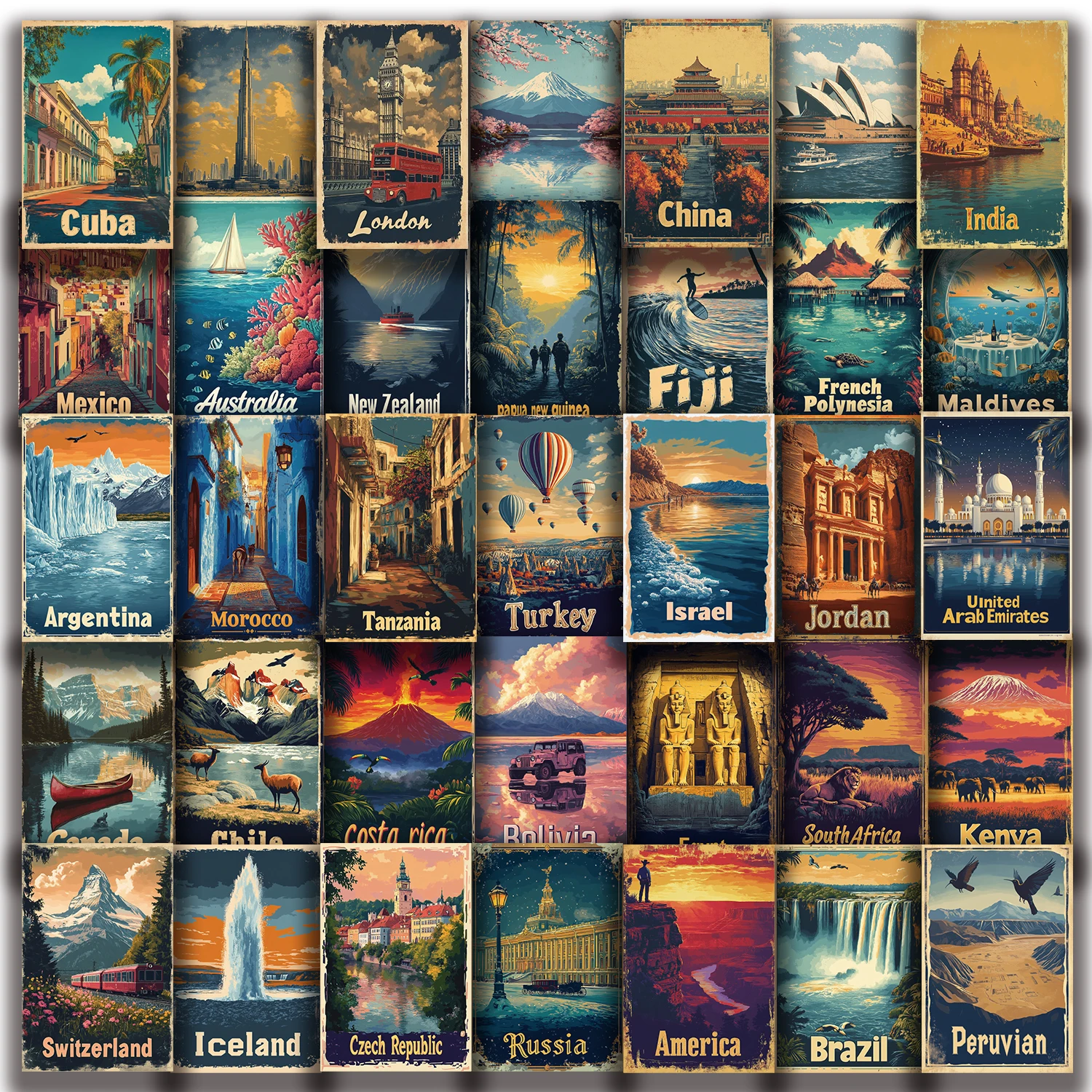 50 Stück Vintage-Reiseposter, 1950er-Jahre-Aufkleber, bunte Dekoration für Schreibtisch-Notizbuch und Glasumschläge, Notizbuch-Zubehör-Aufkleber Image