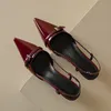 2023 neue Sommer Frauen Sandalen Patent Leder Frauen Schuhe Spitz Dünne Ferse Elegante Abdeckung Zehe Slingback Schnalle Frauen Schuhe